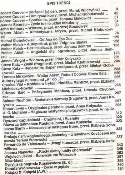 Coover, Abish, Katz, Ashbery, Rushdie i inni - Literatura na świecie nr 10(219)1989