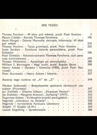 Pynchon, Burroughs, Henry Adams - Literatura na świecie nr 7(168(1985