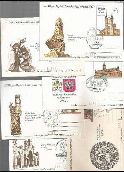 proj. J. Wysocki - III wizyta papaieża Jana Pawła II w Polsce 1987 - zestaw 9 kartek pocztowych (1987)