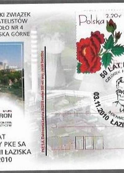 Polski związek filatelistów - 50 lat koła przy PKE SA elektrowni Łaziska 1960-2010 (kartka pocztowa z okolicznościowym znaczkiem i pieczęcią)