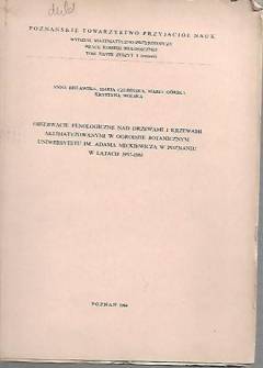 Bielawska, Czubińska, Górska, Wolska - Obserwacje fenologiczne nad drzewami i krzewami aklimatyzowanymi w ogrodzie botanicznym uniwersytetu im. A. Mickiewicza w Poznaniu w latach 1957-1961 Bielawska, Czubińska, Górska, Wolska - Obserwacje fenologiczne nad drzewami i krzewami aklimatyzowanymi w ogrodzie botanicznym uniwersytetu im. A. Mickiewicza w Poznaniu w latach 1957-1961 - okładka.