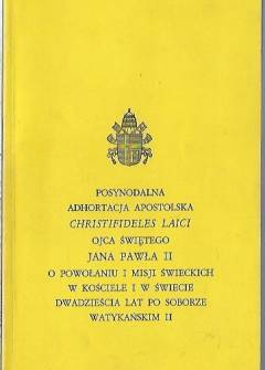 Postsynodalna adhortacja apostolska Christifideis laici ojca świętego Jana Pawła II i powołaniu i misji świeckich w kościele i w świecie dwadzieścia lat po Soborze watykańskim II Postsynodalna adhortacja apostolska Christifideis laici ojca świętego Jana Pawła II i powołaniu i misji świeckich w kościele i w świecie dwadzieścia lat po Soborze watykańskim II - okładka.