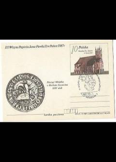 proj. J. Wysocki - III wizyta papieża Jana Pawła II w Polsce 1987 - Pieczęć miejsca z herbem Szczecina / Katedra św. Jakuba (kartka pocztowa, pieczęć okolicznościowa Szczecin 1) proj. J. Wysocki - III wizyta papieża Jana Pawła II w Polsce 1987 - Pieczęć miejsca z herbem Szczecina / Katedra św. Jakuba (kartka pocztowa, pieczęć okolicznościowa Szczecin 1) - okładka.