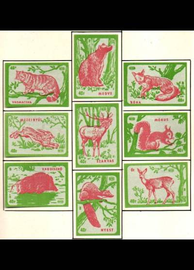 zwierzęta leśne - 9 węgierskich etykiet, wersja 2