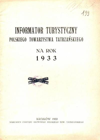 Informator turystyczny Polskiego Towarzystwa Tatrzańskiego na rok 1933