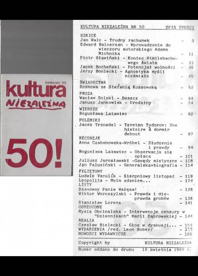 Kultura niezależna nr 50 (kwiecień 1989)