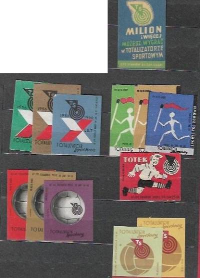 Totalizator sportowy - 13 etykiet z lat 60. i 70.