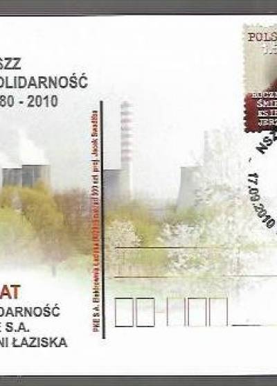 30 lat NSSZ Solidarność w PKE SA elektrowni Łaziska (kartka pocztowa z okolicznościowym znaczkiem i pieczęcią, 2010)