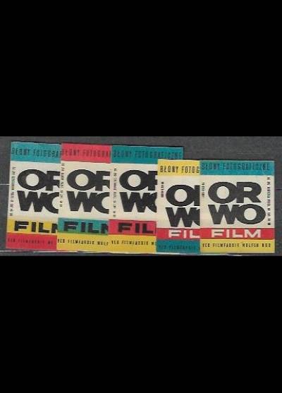 Błony fotograficzne ORWO Film  - seria kolorystyczna 5 etykiet, 1965