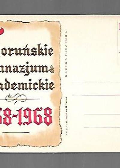 H. Chyliński - Toruńskie gimnazjum akademickie 1568-1968 (kartka pocztowa)