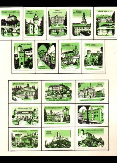 Zamki Czechosłowacji - 18 etykiet, seria zielona