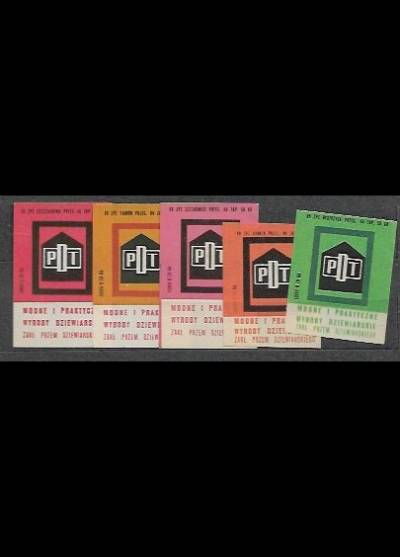Modne i praktyczne wyroby dziewiarskie w PDT - seria 5 różnokolorowych etykiet, 1964