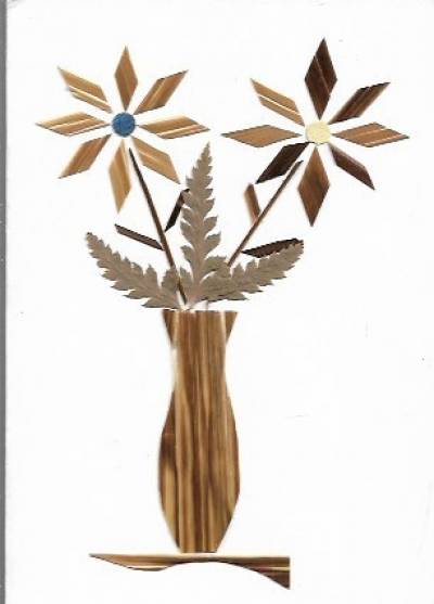 kompozycja kwiatowa 6 - karnet ręcznie wyklejany słomką i listkami
