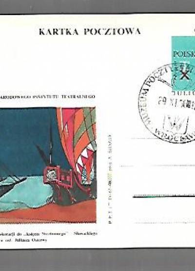A. Balcerzak - X kongres Międzynar. Instytutu Teatralnego. W. Drabik - projekt dekoracji do Księcia niezłomnego (kartka pocztowa)
