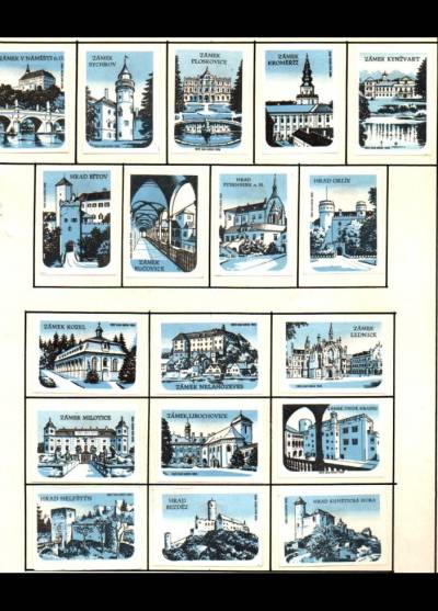 Zamki Czechosłowacji - 18 etykiet, seria niebieska