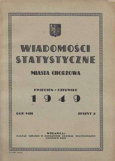 rok VIII, zeszyt 2 - Wiadomości statystyczne miasta Chorzowa. Kwiecień - czerwiec 1949