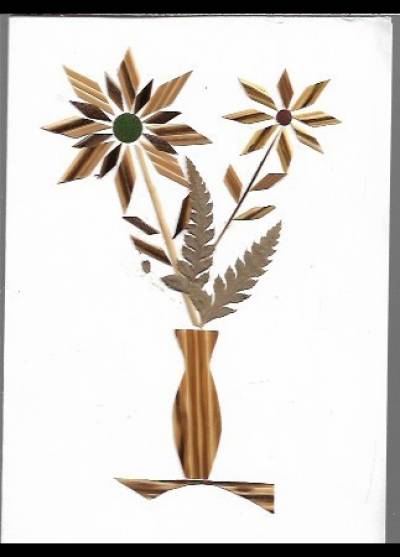 kompozycja kwiatowa 2 - karnet ręcznie wyklejany słomką i listkami