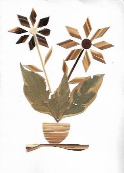 kompozycja kwiatowa 3 - karnet ręcznie wyklejany słomką i listkami