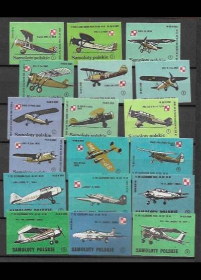 Samoloty polskie - seria 18 etykiet, 1977