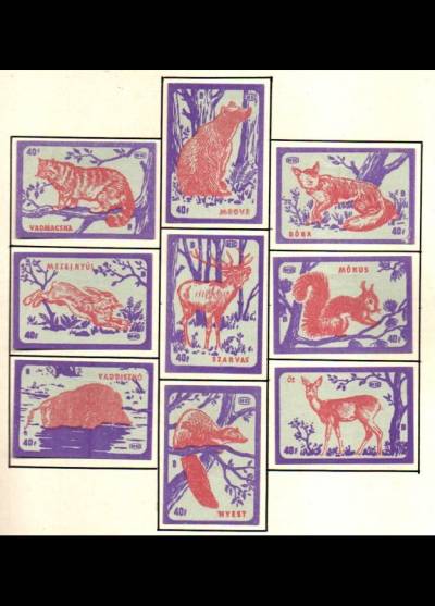 zwierzęta leśne - 9 węgierskich etykiet, wersja 3