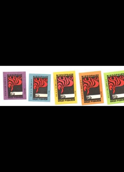 Niedopałek grozi pożarem - seria 5 etykiet, 1969