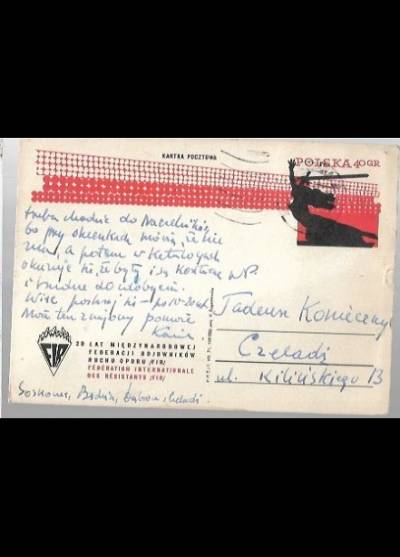 k. Rogaczewska - 20 lat międzynarodowej federacji bojowników ruchu oporu (FIR) (Kartka pocztowa)