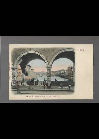 Firenze. Arcade del Ponte Vecchio con vista dell`Arno (przed 1915)