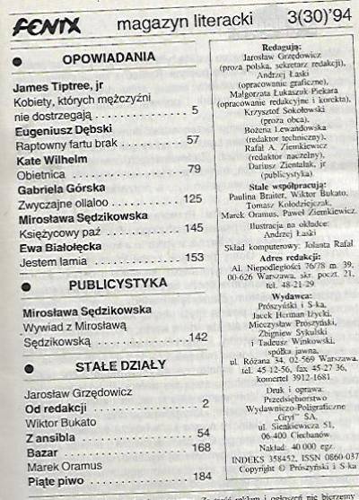 Sędzikowska, Białołęcka, Wilhelm, Tiptree i in. - Fenix nr 3(30)1994