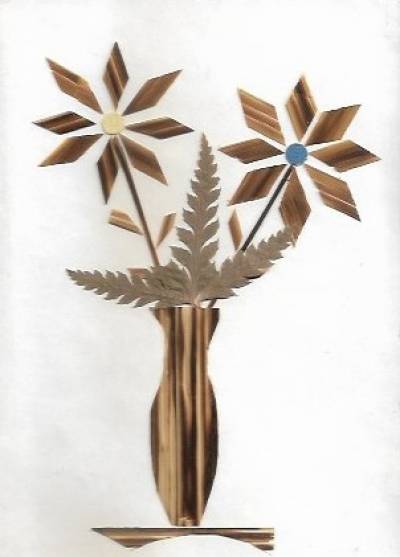 kompozycja kwiatowa 5 - karnet ręcznie wyklejany słomką i listkami