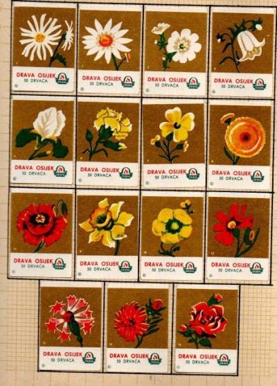 kwiaty - jugosłowiańska seria 15 etykiet, wersja brązowa