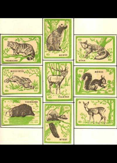 zwierzęta leśne - 9 węgierskich etykiet, wersja 7