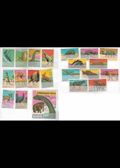 zwierzęta prehistoryczne - seria 20 etykiet małych plus 1 duża